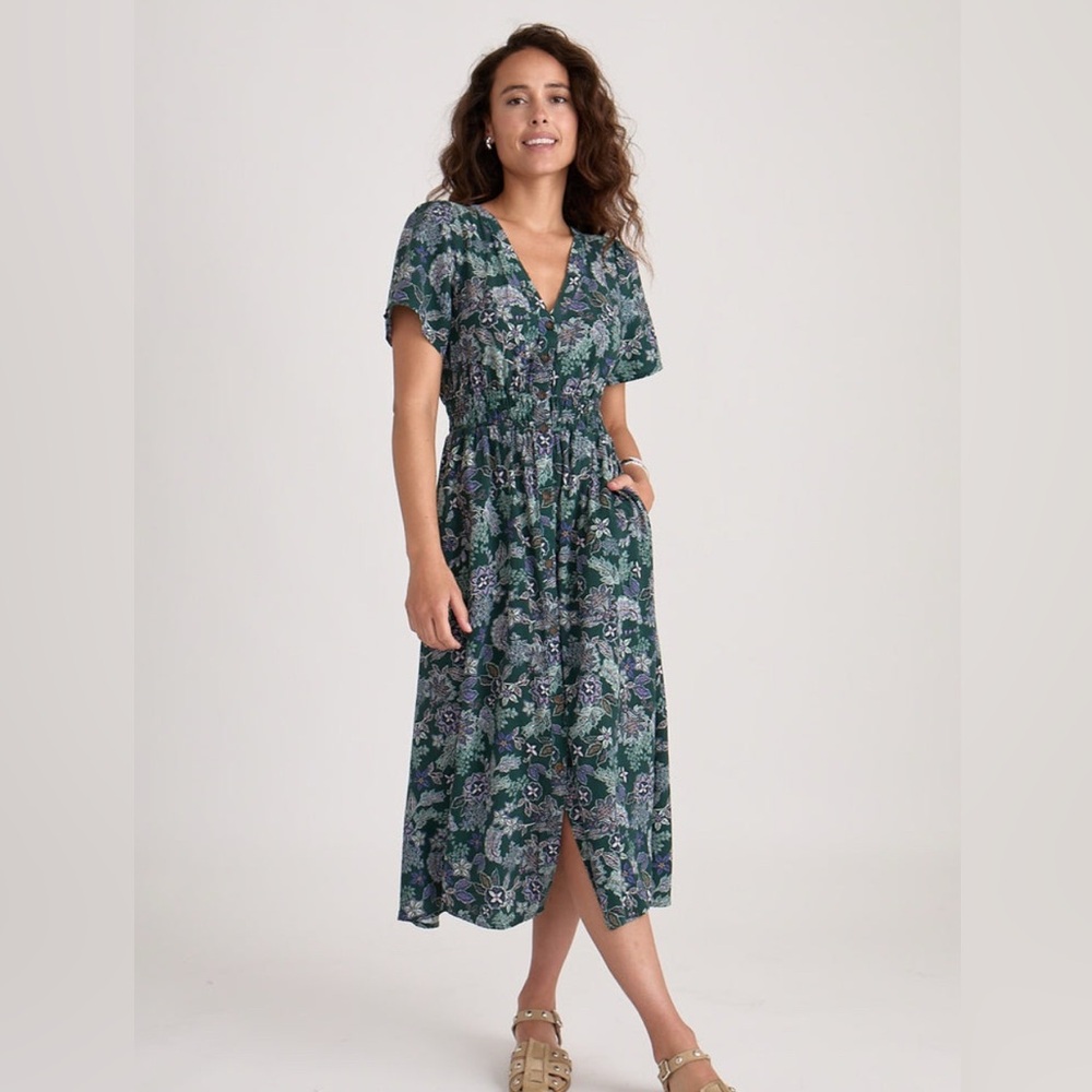 Marine Layer Annika Midi Dress Green Floral L